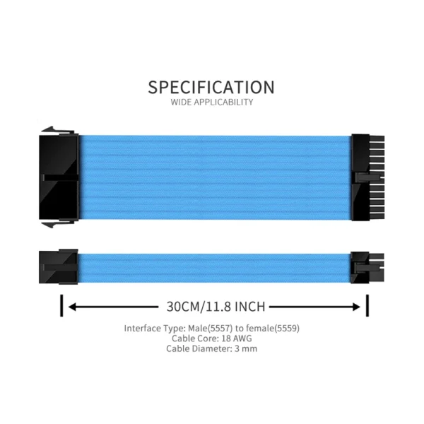 FormulaMod NCK2 Series PSU Extension Cable Kit , Solid Color Cable Mix Combo 300mm ATX24Pin PCI-E8Pin CPU8Pin With Combs - Image 4