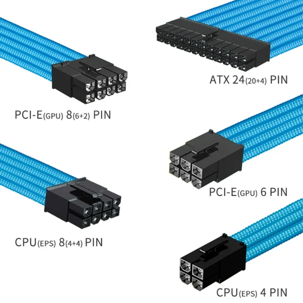 FormulaMod NCK2 Series PSU Extension Cable Kit , Solid Color Cable Mix Combo 300mm ATX24Pin PCI-E8Pin CPU8Pin With Combs - Image 3