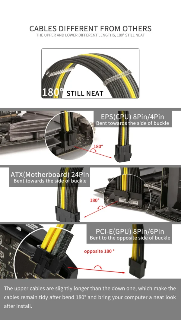 FormulaMod NCK2 Series PSU Extension Cable Kit , Solid Color Cable Mix Combo 300mm ATX24Pin PCI-E8Pin CPU8Pin With Combs - Image 5