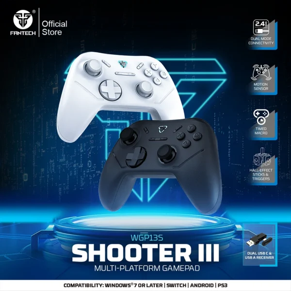 FANTECH SHOOTER III WGP13S Gamepad Wireless Gaming Controller Hall-Effect Triggers and Joystick Polling 1000Hz for PC Android NS