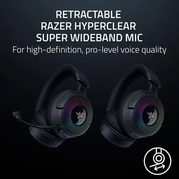 Razer Kraken V4 Wireless Gaming Headset -3 Modes of Connectivity Retractable HyperClear Super Wideband Mic - 9 Zone RGB Lighting - Image 3
