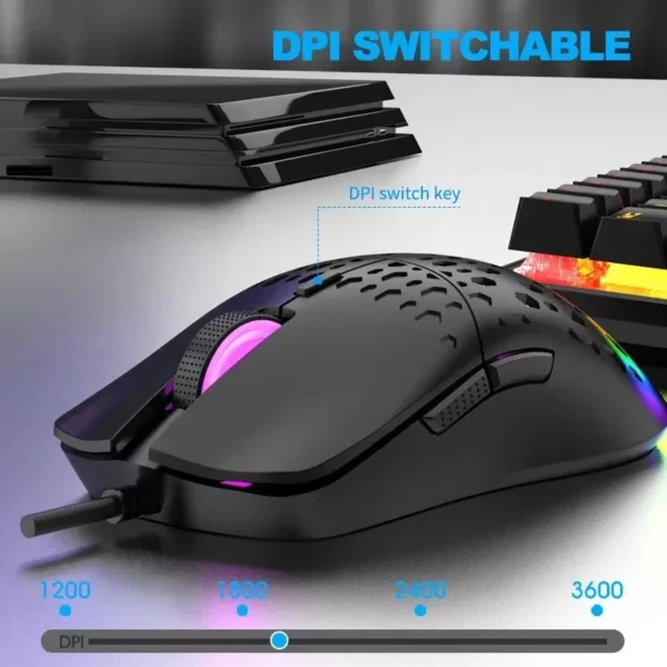 RAIKU G701 Wired 6 Keys Mouse Colorful Lighting Gaming and Office For Microsoft Windows and Apple IOS System - Image 3