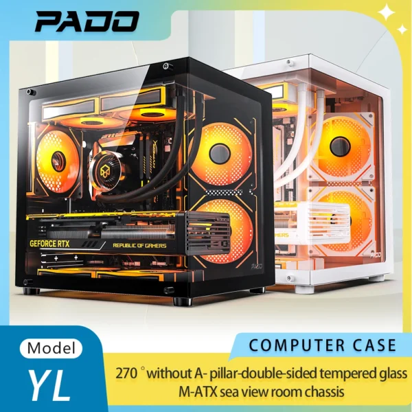 PADO YL M-ATX Gaming PC Case Desktop 270° Sea View Room Computer Case Without A-pillar Double-Sided Transparent PC Gamer Cabinet - Image 2