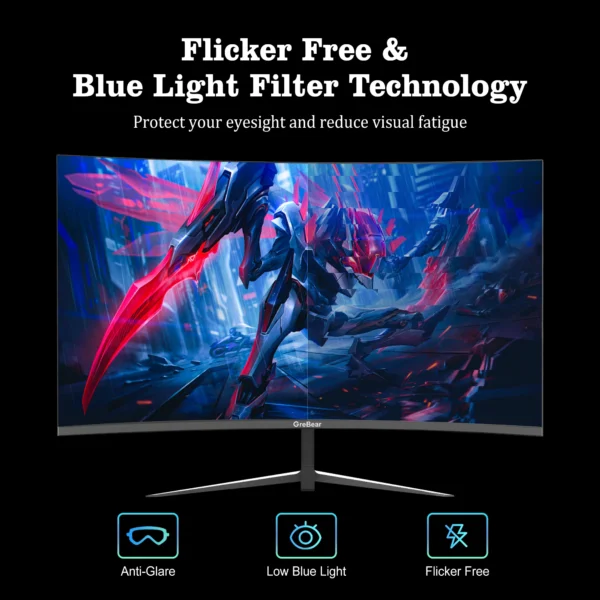 Grebear 27 inch curved monitor 165hz,PC Home Office Computer Gaming Monitor FHD1080p,99% SRGB,Built-in Speakers - Image 6