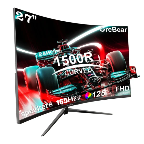 Grebear 27 inch curved monitor 165hz,PC Home Office Computer Gaming Monitor FHD1080p,99% SRGB,Built-in Speakers - Image 2