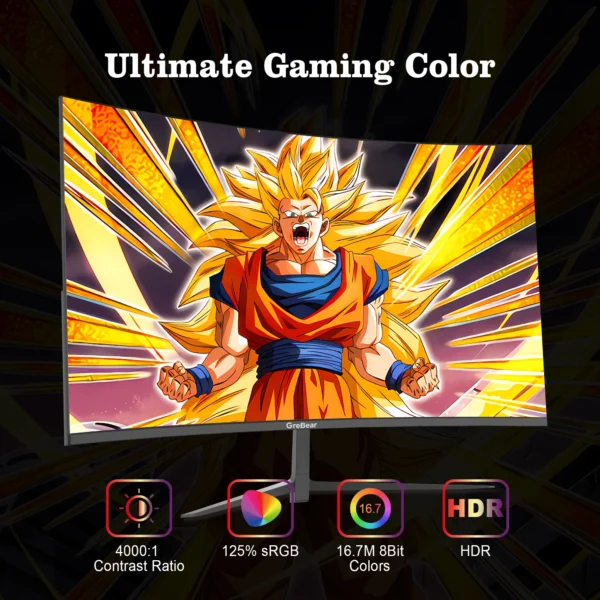 Grebear 27 inch curved monitor 165hz,PC Home Office Computer Gaming Monitor FHD1080p,99% SRGB,Built-in Speakers - Image 3