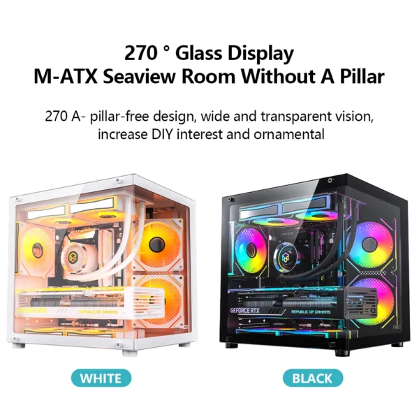 PADO YL M-ATX Gaming PC Case Desktop 270° Sea View Room Computer Case Without A-pillar Double-Sided Transparent PC Gamer Cabinet - Image 5