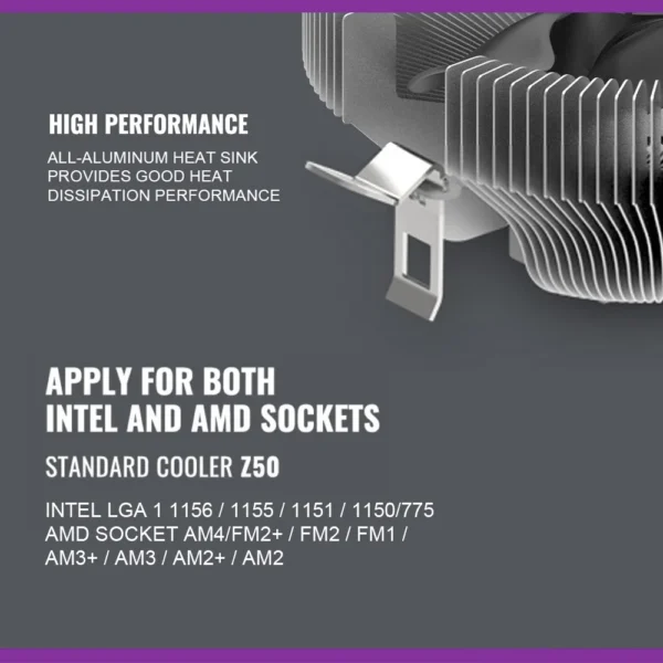 Cooler Master Aluminum CPU Cooler 90mm Cooling Fan Intel&AMD Dual Platform for 1156/1155/1151/1150/775 AM4/FM2+AM3+/AM3/AM2+/AM2 - Image 4