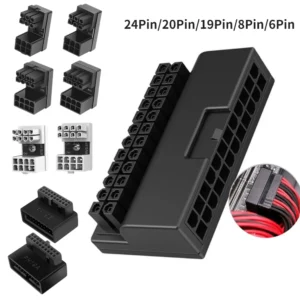 ATX 24 Pin to 90 Degree Power Plug Adapter Mainboard Motherboard Power Supply Cable Connectors Modular for Power Supply Cables