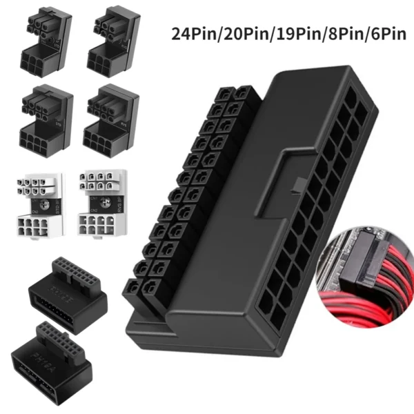 ATX 24 Pin to 90 Degree Power Plug Adapter Mainboard Motherboard Power Supply Cable Connectors Modular for Power Supply Cables