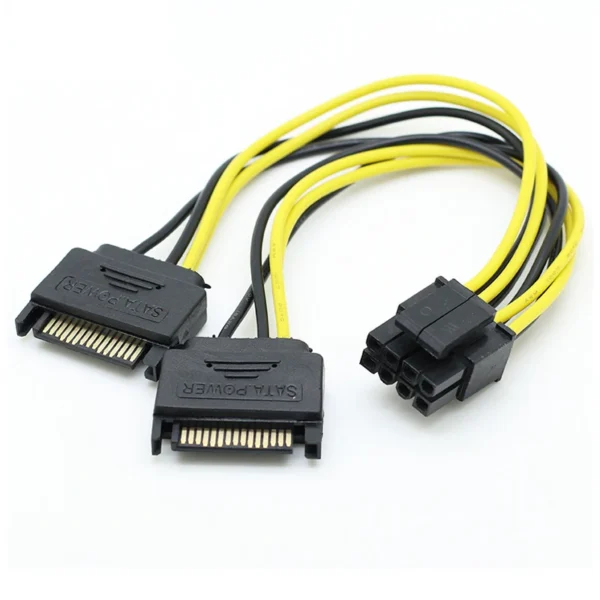 Dual SATA 15pin to 8pin Graphic Card Power Adapter Cable 20cm PCIE SATA Power Supply Cable 8p to SATA for Bitcoin Miner Mining - Image 2