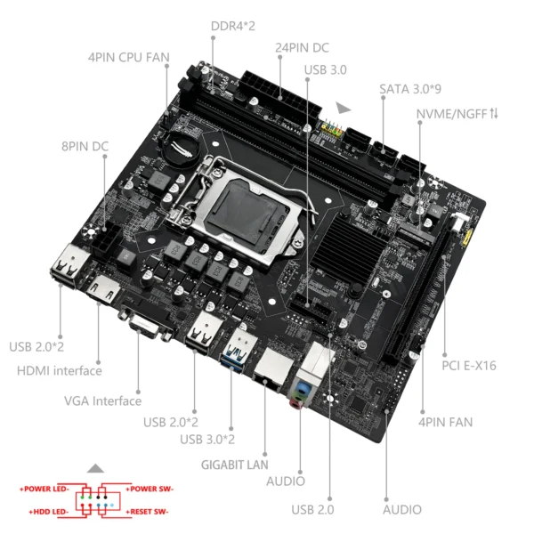 MACHINIST H110 Motherboard Supports LGA 1151 Intel Core CPU DDR4 RAM And M.2 NVME SDD VGA HDMI - Image 5