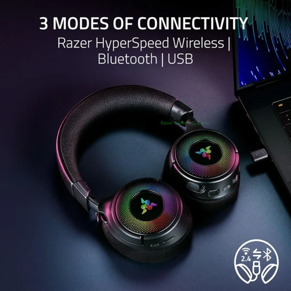 Razer Kraken V4 Wireless Gaming Headset -3 Modes of Connectivity Retractable HyperClear Super Wideband Mic - 9 Zone RGB Lighting - Image 2