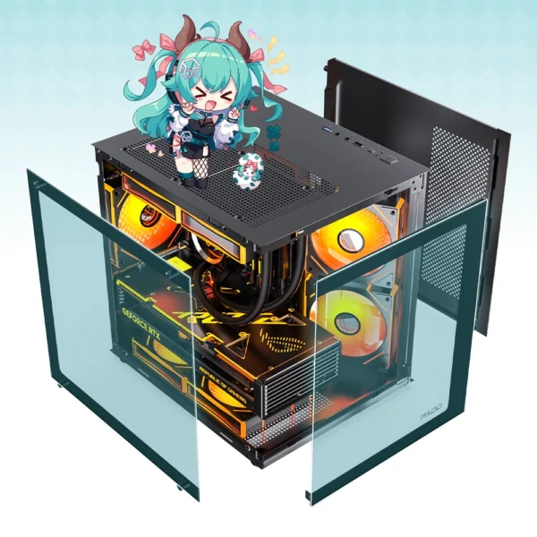 PADO YL M-ATX Gaming PC Case Desktop 270° Sea View Room Computer Case Without A-pillar Double-Sided Transparent PC Gamer Cabinet - Image 3